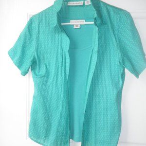 Sag Harbor 2 piece top/blouse set, aqua; Sm